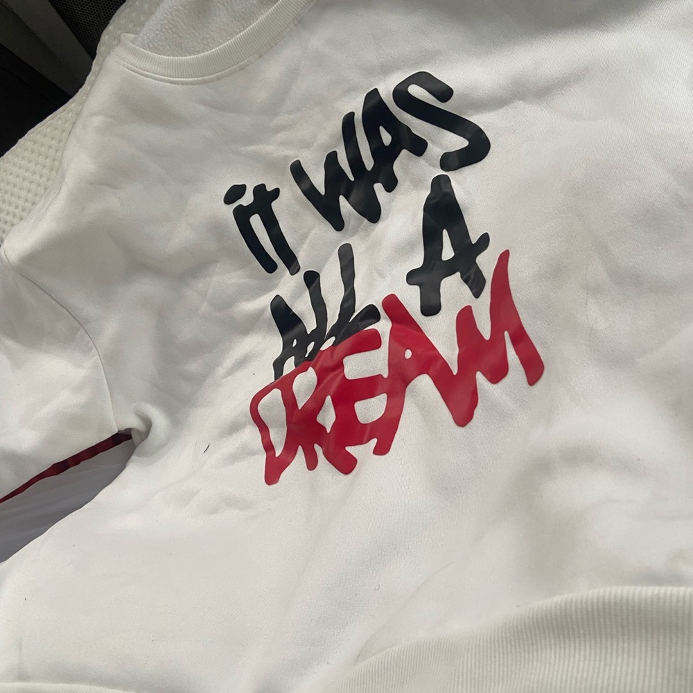 White and Red Graphic Sweater